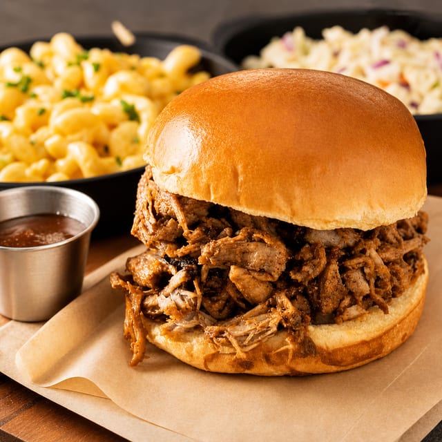 Pulled Pork BBQ Sandwich.